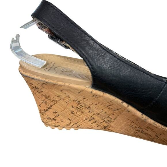 Crocs A-Leigh Leather Black Cork Wedge Slingback Open Toe Sandals Shoes sz 7 - Picture 3 of 16